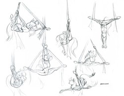 Size: 1600x1243 | Tagged: safe, artist:baron engel, oc, oc only, oc:silk cords, pony, unicorn, acrobatics, active stretch, backbend, contortionist, female, flexible, frontbend, grayscale, mare, monochrome, oversplit, pencil drawing, ribbon, silk, simple background, splits, traditional art, white background
