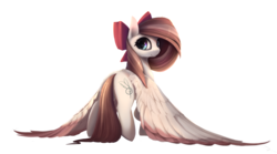 Size: 1962x1090 | Tagged: safe, artist:noctilucent-arts, oc, oc only, oc:aurelia freefeather, oc:aurelleah, oc:aurry, pegasus, pony, bow, clothes, colored wings, colored wingtips, commission, cute, female, hair bow, happy, impossibly large wings, looking at you, looking back, mare, noctilucent is trying to murder us, pretty, simple background, smiling, solo, transparent background