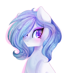 Size: 1024x1015 | Tagged: safe, artist:silvia-zero, oc, oc only, earth pony, pony, commission, female, hair over one eye, heart eyes, mare, simple background, solo, sparkly mane, white background, wingding eyes