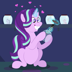 Size: 2948x2972 | Tagged: safe, artist:bbbhuey, pinkie pie, rainbow dash, starlight glimmer, twilight sparkle, oc, oc:checkerboard, pony, g4, canon x oc, collection, female, giant pony, giant starlight glimmer, giantess, heart, high res, hobby, jars, love, macro, magic, mare, micro, pony in a bottle, shrinking, size difference, telekinesis