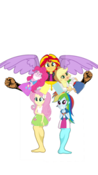 Size: 720x1280 | Tagged: safe, artist:dwayneflyer, applejack, fluttershy, pinkie pie, rainbow dash, sunset shimmer, twilight sparkle, human, equestria girls, g4, female, fist, fusion, simple background, transparent background, twilight sparkle (alicorn), wat