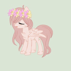 Size: 1600x1600 | Tagged: safe, artist:rose-moonlightowo, oc, oc only, pegasus, pony, eyes closed, female, floral head wreath, flower, mare, not fluttershy, simple background, solo