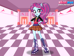 Size: 800x600 | Tagged: safe, artist:user15432, sunny flare, human, equestria girls, g4, my little pony equestria girls: friendship games, boots, clothes, crystal prep shadowbolts, dressup game, ear piercing, earring, hand on hip, hasbro, hasbro studios, jacket, jewelry, outfit, piercing, ponied up, school spirit, school uniform, schoolgirl, shoes, solo, starsue
