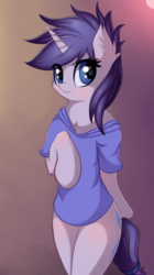 Size: 840x1500 | Tagged: safe, alternate version, artist:twiren, rarity, unicorn, semi-anthro, g4, alternate hairstyle, blushing, cheek fluff, chest fluff, clothes, cute, ear fluff, female, gradient background, heart eyes, looking at you, mare, wingding eyes