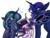 Size: 1024x768 | Tagged: safe, artist:kindheart525, artist:xsketchii-draws, princess luna, oc, oc:firefly, oc:milkyway, alicorn, changepony, pony, unicorn, kindverse, g4, alicorn oc, armor, magical lesbian spawn, offspring, parent:pinkie pie, parent:princess luna, parent:queen chrysalis, parents:chrysaluna, parents:lunapie, prince artemis, rule 63