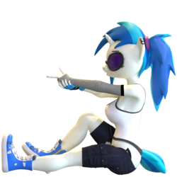 Size: 720x720 | Tagged: safe, artist:pixel-perry, dj pon-3, vinyl scratch, anthro, plantigrade anthro, g4, 3d, alternate hairstyle, blender, clothes, ear piercing, explicit source, female, finger gun, fingerless gloves, glasses, gloves, piercing, ponytail, pose, shoes, shorts, simple background, sneakers, solo, tank top, transparent, transparent background