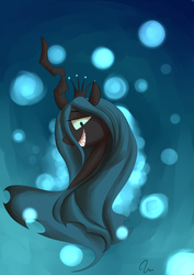 Size: 2480x3507 | Tagged: safe, artist:passigcamel, queen chrysalis, changeling, changeling queen, g4, female, grin, high res, sharp teeth, smiling, solo, teeth