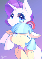 Size: 1271x1766 | Tagged: safe, artist:kawaiipony2, coco pommel, rarity, earth pony, pony, g4, clothes, cocobetes, colored pupils, cute, duo, duo female, female, floppy ears, looking at you, one eye closed, raribetes, simple background