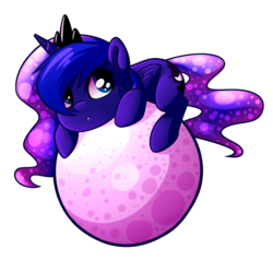 Size: 1600x1600 | Tagged: safe, artist:rubywave32, princess luna, alicorn, pony, g4, chibi, cute, female, lunabetes, moon, prone, simple background, solo, tangible heavenly object, transparent background