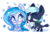 Size: 623x418 | Tagged: safe, artist:ipun, oc, oc only, oc:bubble lee, oc:mako, earth pony, hybrid, orca pony, original species, pony, unicorn, blushing, chibi, commission, couple, cute, ear piercing, flower, heart, heart eyes, makolee, male, ocbetes, one eye closed, piercing, raised hoof, simple background, sitting, smiling, straight, transparent background, wingding eyes, wink