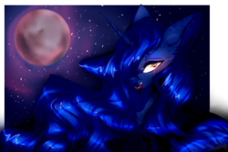 Size: 1024x683 | Tagged: safe, artist:symphstudio, artist:tunxxon, princess luna, pony, vampire, g4, blood, collaboration, female, looking at you, moon, red eyes, solo, stars