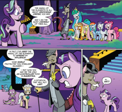 Size: 1032x954 | Tagged: safe, artist:andypriceart, idw, accord, applejack, discord, fluttershy, mayor mare, pinkie pie, princess celestia, rainbow dash, rarity, spike, starlight glimmer, dragon, pony, chaos theory (arc), g4, spoiler:comic, spoiler:comic50, accord (arc), brainwashed, conclusion: and chaos into the order came, mind control