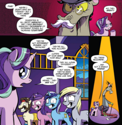 Size: 1043x1070 | Tagged: safe, artist:andypriceart, idw, accord, ace point, amethyst star, derpy hooves, discord, minuette, sparkler, starlight glimmer, pony, chaos theory (arc), g4, spoiler:comic, spoiler:comic50, accord (arc), brainwashed, conclusion: and chaos into the order came, lip bite, sad