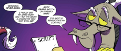 Size: 1015x425 | Tagged: safe, artist:andypriceart, idw, discord, draconequus, chaos theory (arc), g4, spoiler:comic, spoiler:comic50, accord (arc), conclusion: and chaos into the order came, fourth wall, male, self deprecation, solo