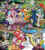 Size: 837x923 | Tagged: safe, artist:andy price, idw, angel bunny, apple bloom, applejack, big macintosh, bittersweet (g4), cranky doodle ryan, discord, dj pon-3, fluttershy, gummy, king sombra, leadwing, mayor mare, observer (g4), octavia melody, opalescence, owlowiscious, philomena, pinkie pie, princess cadance, princess celestia, princess flurry heart, princess luna, queen chrysalis, rainbow dash, rarity, scootaloo, shining armor, spike, starlight glimmer, sweetie belle, tank, tiberius, twilight sparkle, vinyl scratch, winona, zecora, oc, oc:angie, alicorn, dragon, phoenix, pony, zebra, chaos theory (arc), friendship is magic #50, g4, my little pony: friendship is magic (idw), spoiler:comic, accord (arc), andy price, conclusion: and chaos into the order came, cutie mark crusaders, dancing, fourth wall, heather breckel, katie cook, male, mane six, twilight sparkle (alicorn), wall of tags