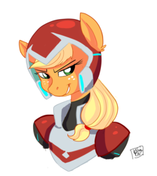 Size: 1280x1429 | Tagged: safe, artist:strixmoonwing, applejack, g4, crossover, female, keith kogane, simple background, solo, voltron, voltron legendary defender, white background