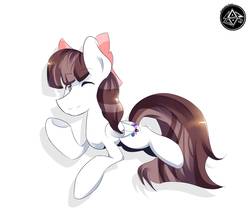 Size: 1400x1200 | Tagged: safe, artist:papibabidi, oc, oc only, pegasus, pony, bow, hair bow, male, one eye closed, simple background, solo, stallion, white background, wink