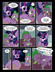Size: 1275x1650 | Tagged: safe, artist:dsana, spike, twilight sparkle, dragon, pony, comic:to look after, g4, bed, comic, crying, hospital, hospital bed, laughing, mama twilight, spikelove, tears of laughter, tickling