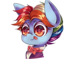 Size: 728x600 | Tagged: safe, artist:setoya, rainbow dash, snowdash, pony, a hearth's warming tail, g4, alternate hairstyle, bowtie, colored pupils, dapper, female, licking, licking lips, pixiv, solo, tongue out