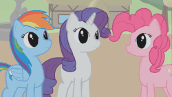 Size: 720x405 | Tagged: safe, artist:fimflamfilosophy, pinkie pie, rainbow dash, rarity, earth pony, pegasus, pony, unicorn, mentally advanced series, g4, animated, blinking, cute, dilated pupils, ear flick, female, gif, horses doing horse things, mind control, tongue out, trio, youtube link