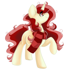 Size: 1350x1350 | Tagged: safe, artist:chasinglights99, oc, oc only, oc:red palette, pony, unicorn, clothes, female, mare, raised hoof, scarf, simple background, solo, transparent background