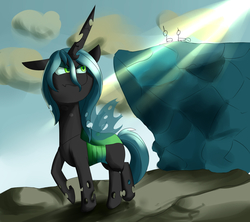 Size: 1800x1600 | Tagged: safe, artist:passigcamel, queen chrysalis, changeling, changeling queen, g4, female, glare, stick figure