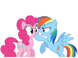 Size: 900x675 | Tagged: safe, artist:ponycandance, pinkie pie, rainbow dash, earth pony, pegasus, pony, g4, over a barrel, angry, bipedal, duo, hoof over mouth, open mouth, simple background, spread wings, surprised, transparent background, vector, wide eyes