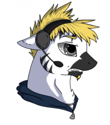 Size: 440x500 | Tagged: safe, oc, oc only, pony, zebra, clothes, headphones, male, simple background, solo, transparent background