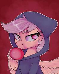 Size: 652x824 | Tagged: safe, artist:chibadeer, oc, oc only, pegasus, pony, bubblegum, clothes, female, food, gum, hoodie, mare, solo