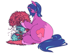 Size: 2100x1500 | Tagged: safe, artist:chibibiscuit, oc, oc only, oc:cee biscuit, oc:tea biscuit, pony, giant pony, glasses, heart, macro, simple background, transparent background, tree, treehouse, unshorn fetlocks