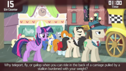 Size: 640x360 | Tagged: safe, screencap, blueberry curls, business savvy, joan pommelway, luckette, lucky breaks, roger silvermane, sterling silver, strawberry ice, twilight sparkle, alicorn, pony, cinemare sins, g4, rarity takes manehattan, twilight sparkle (alicorn), youtube link