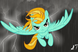 Size: 1914x1284 | Tagged: safe, artist:silversthreads, lightning dust, pegasus, pony, g4, female, lightning, mare, night, solo, storm