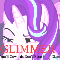Size: 600x600 | Tagged: safe, edit, edited screencap, screencap, starlight glimmer, pony, g4, no second prances, album cover, boop, cropped, female, glim glam, glimmerposting, lidded eyes, raised eyebrow, self-boop, smiling, smirk, solo, viper, you'll cowards don't even smoke crack