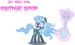 Size: 6000x3583 | Tagged: safe, artist:orin331, silver spoon, earth pony, pony, g4, absurd resolution, alternate universe, corrupted, evil, evil grin, female, glowing, grin, magic, nightmare spoon, nightmarified, simple background, smiling, solo, spoon, transparent background
