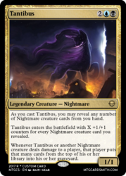 Size: 375x523 | Tagged: safe, artist:rain-gear, edit, editor:mordekaiserhuehuehue, tantabus, do princesses dream of magic sheep, g4, card, debris, fire, magic the gathering, metal as fuck, nightmare, painting, scenery, trading card, trading card edit