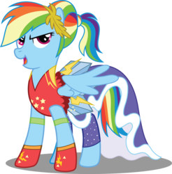 Size: 2563x2608 | Tagged: safe, artist:sugar-loop, rainbow dash, pony, equestria girls, g4, my little pony equestria girls: legend of everfree, clothes, crystal gala, dress, equestria girls outfit, female, high res, human pony dash, open mouth, rainbow dash always dresses in style, simple background, solo, transparent background, vector