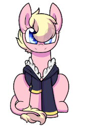 Size: 850x1200 | Tagged: safe, artist:cloureed, oc, oc only, pegasus, pony, animated, clothes, eye clipping through hair, female, gif, head tilt, jacket, looking at you, mare, raised hoof, simple background, solo, transparent background