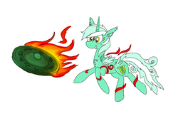 Size: 1150x750 | Tagged: safe, artist:liserancascade, lyra heartstrings, pony, g4, amaterasu, crossover, ear fluff, female, okami, open mouth, simple background, smiling, solo, video game, white background
