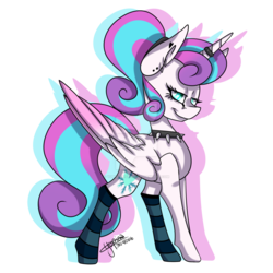 Size: 1024x1024 | Tagged: safe, artist:yupinapegasus, princess flurry heart, alicorn, pony, g4, choker, clothes, ear piercing, female, horn, horn ring, lidded eyes, older, piercing, princess emo heart, simple background, socks, solo, spiked choker, striped socks, transparent background, watermark