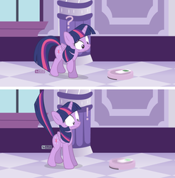 Size: 885x900 | Tagged: safe, artist:dm29, twilight sparkle, alicorn, pony, g4, behaving like a cat, curious, cute, exclamation point, female, question mark, roomba, solo, startled, twiabetes, twilight sparkle (alicorn)