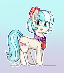 Size: 2520x2850 | Tagged: safe, artist:dsp2003, coco pommel, earth pony, pony, g4, blushing, cocobetes, color, cute, ear fluff, female, gradient background, happy, looking at you, mare, open mouth, sketch, solo