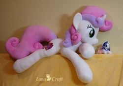 Size: 2060x1440 | Tagged: safe, artist:lanacraft, rarity, sweetie belle, g4, beanie (plushie), irl, kittensized, photo, plushie, sisters
