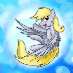 Size: 2539x2539 | Tagged: safe, artist:conniethecasanova, artist:flamevulture17, color edit, edit, derpy hooves, pegasus, pony, g4, bubble, colored, female, flying, high res, looking at you, solo, sunlight