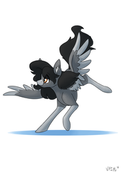 Size: 1600x2244 | Tagged: safe, artist:torusthescribe, oc, oc only, oc:ghost quill, pegasus, pony, ear fluff, female, flying, mare, simple background, smiling, solo, spread wings, white background