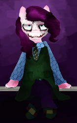 Size: 2173x3457 | Tagged: safe, artist:sapphmod, pinkie pie, earth pony, pony, g4, blood, clothes, crossed legs, crossover, female, high res, makeup, pinkie joker, sitting, solo, the joker