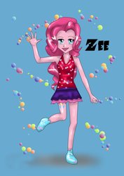 Size: 752x1063 | Tagged: safe, artist:zee-qow, pinkie pie, human, g4, clothes, female, humanized, raised hoof, shoes, skirt, solo