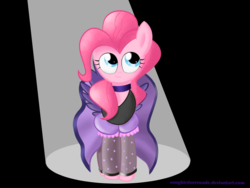 Size: 4000x3000 | Tagged: safe, artist:songbirdserenade, pinkie pie, earth pony, pony, g4, black background, female, saloon dress, saloon pinkie, simple background, solo, spotlight