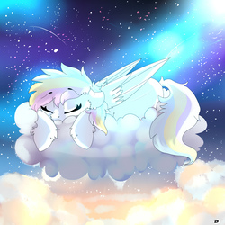 Size: 2000x2000 | Tagged: safe, artist:zaphyray, oc, oc only, pegasus, pony, cloud, female, high res, mare, night, on a cloud, sleeping, sleeping on a cloud, solo