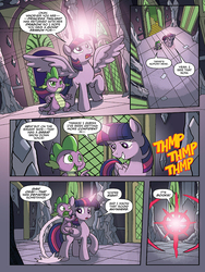 Size: 720x960 | Tagged: safe, artist:tony fleecs, idw, official comic, spike, twilight sparkle, alicorn, dragon, pony, from the shadows, g4, spoiler:comic, spoiler:comic51, book, book sense, comic, duo, female, male, mare, preview, raised hoof, speech bubble, teleportation, that pony sure does love books, twilight sense, twilight sparkle (alicorn), twilight's castle