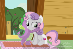 Size: 4709x3208 | Tagged: safe, artist:shutterflyeqd, spike, sweetie belle, dragon, g4, cute, cutie mark, diasweetes, high res, hug, male, ship:spikebelle, shipping, straight, the cmc's cutie marks